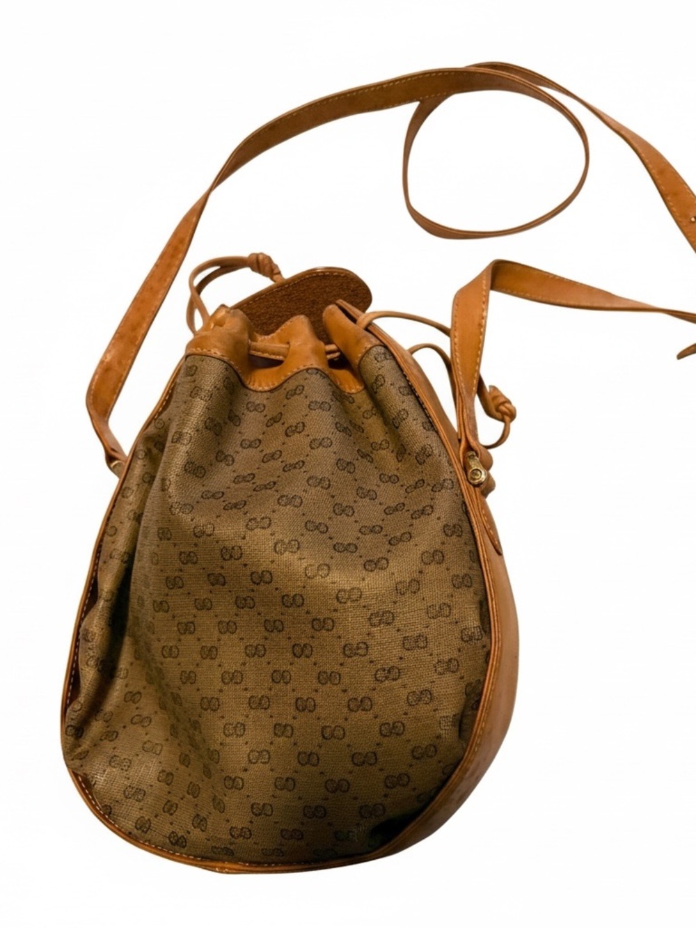 Vintage Canvas  Gucci logo Drawstring Crossbody Bag in Brown - Picture 2 of 5